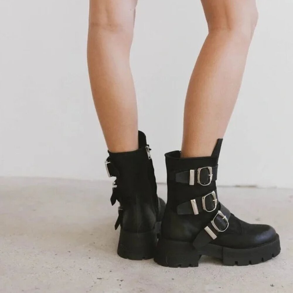 Steve Madden Moto Boots  ROLAND BLACK LEATHER Size 10 - Picture 2 of 11
